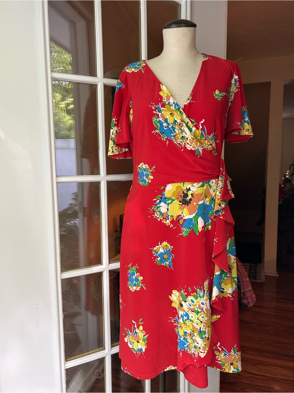 Ralph Lauren black label Red Floral faux wrap ruffle Dress Sz. 6